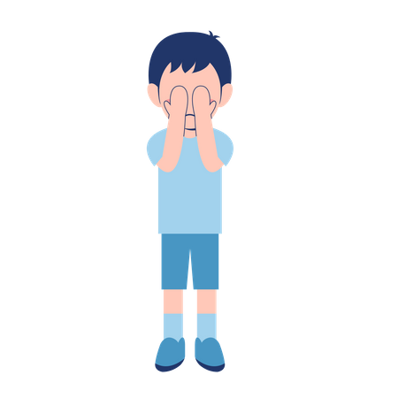 Little Boy put his hands on eyes  Illustration