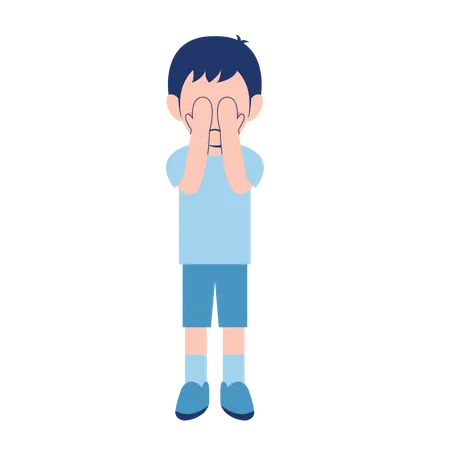 Little Boy put his hands on eyes  Illustration