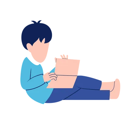 Little Boy Reading Book Illustration