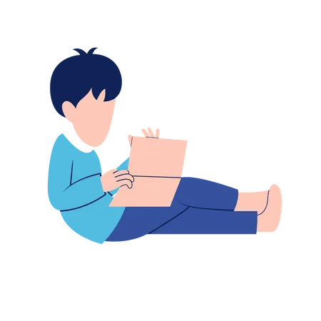 Little Boy Read Book  Illustration