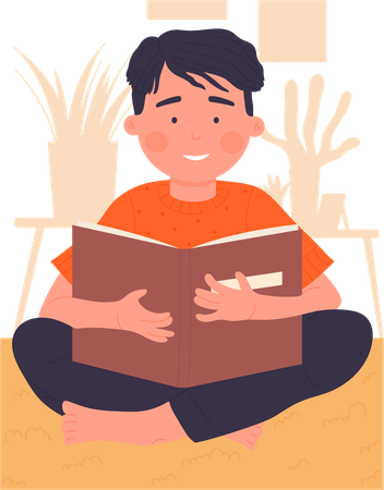 Little boy reading book  Illustration