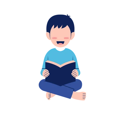 Little Boy Reading Book Illustration