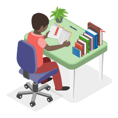 Little boy reading book at home  Illustration