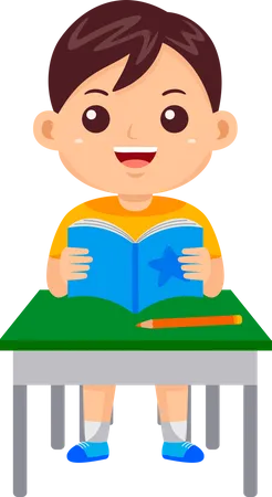 Little Boy Reading Book  Illustration