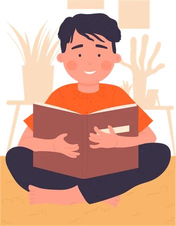 Little boy reading book  Illustration