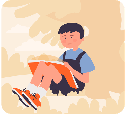 Little boy reading book  Illustration