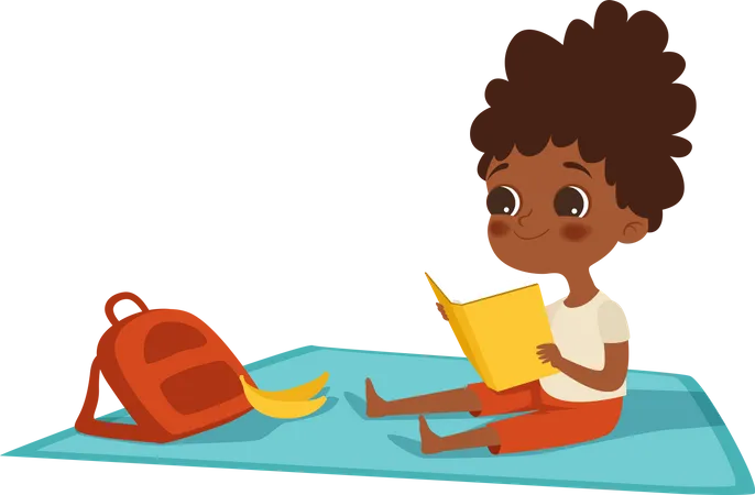 Little boy reading on picnic Illustration