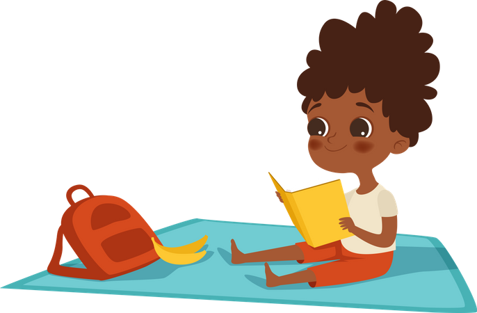 Little boy reading on picnic  Illustration