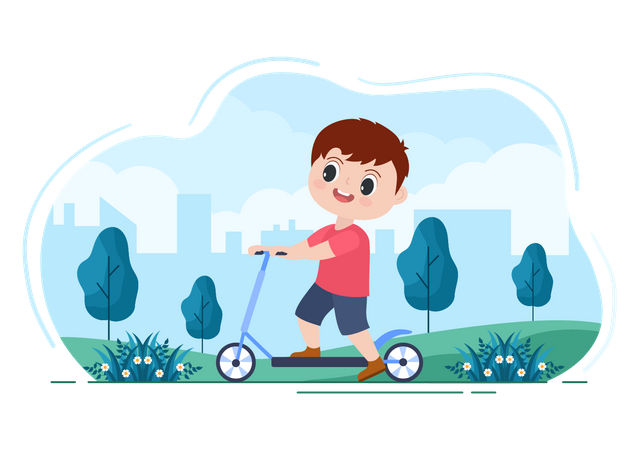 Little boy riding scooter  Illustration