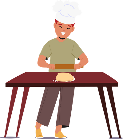 Little boy rolling dough  Illustration