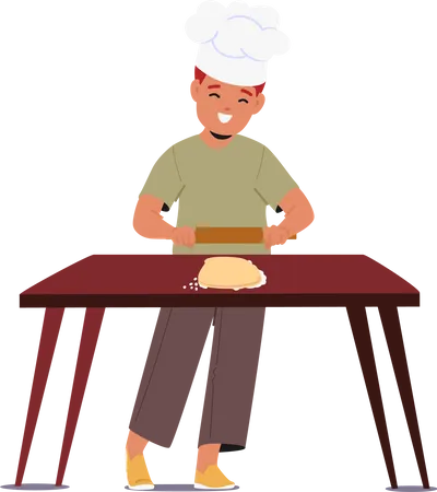 Little boy rolling dough  Illustration