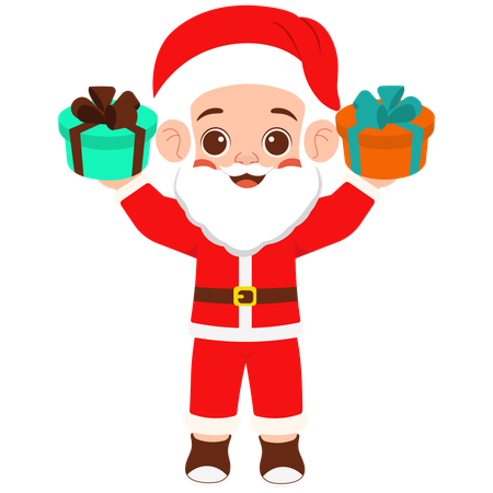 Little Boy Santa Claus Brings Two Gifts  Illustration