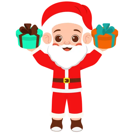 Little Boy Santa Claus Brings Two Gifts  Illustration