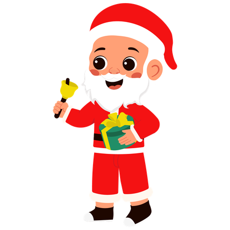 Little Boy Santa Claus Giving Gifts while Carrying  Bell  Illustration