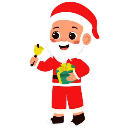 Little Boy Santa Claus Giving Gifts while Carrying  Bell  Illustration