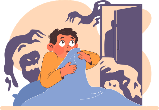 Little boy scared of ghost  Illustration