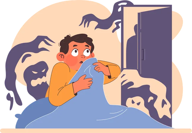 Little boy scared of ghost  Illustration