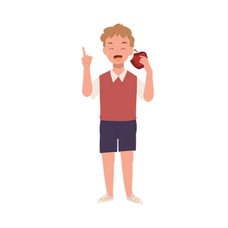 Healthy Fruit Food Concept Full Length Of A Cute Little Boy Showing Red Apple And Give Advice Flat Vector Illustration Illustration