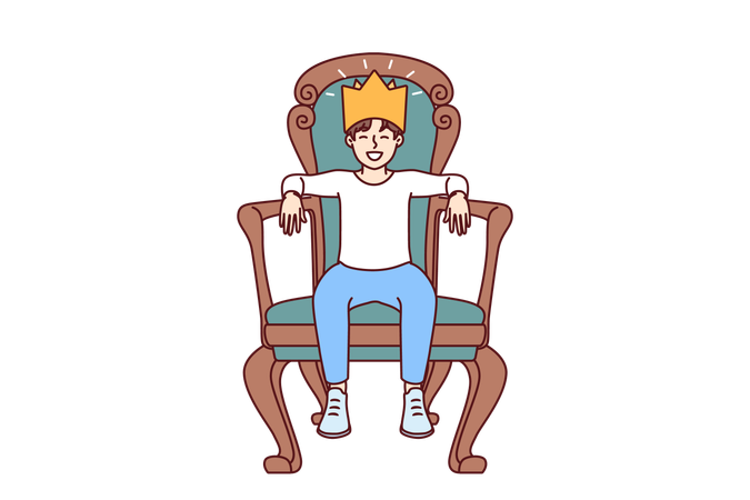 Little boy sits on throne with crown on head  Illustration