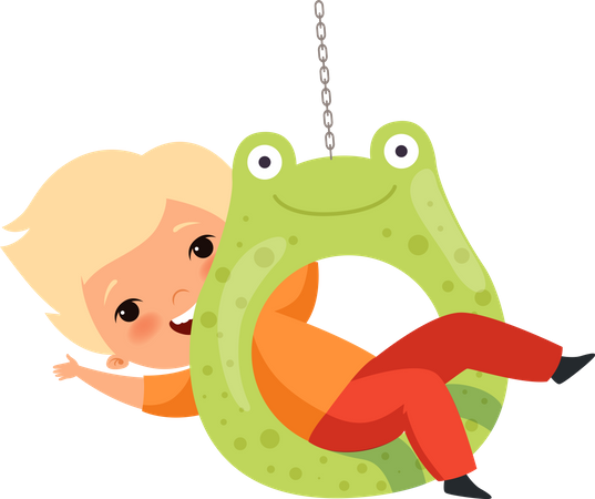 Little boy sitting in toy swing Illustration