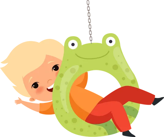 Little boy sitting in toy swing Illustration
