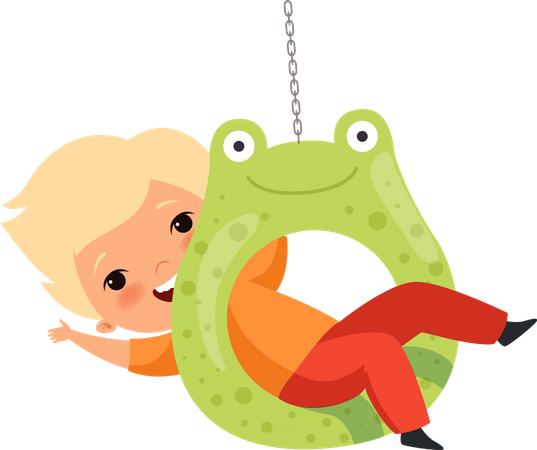 Little boy sitting in toy swing  Illustration