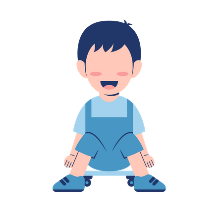 Little Boy Sitting On Skateboard  Illustration