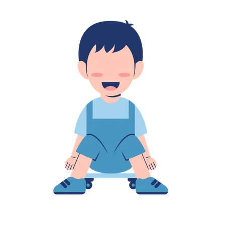 Little Boy Sitting On Skateboard  Illustration