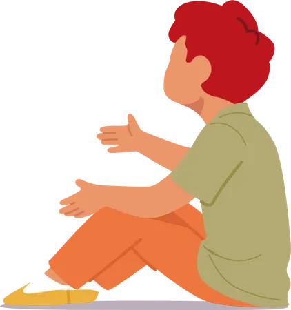 Side View Of A Little Boy Sitting On The Floor Depicting His Profile As He Engages In An Activity Or Contemplation Capturing A Moment Of Quiet Focus And Exploration Cartoon Vector Illustration Illustration