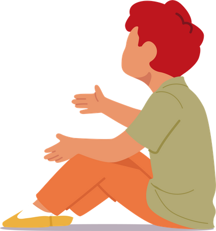 Little Boy Sitting On The Floor  Illustration