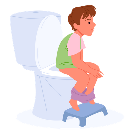Little boy Sitting On Toilet  イラスト