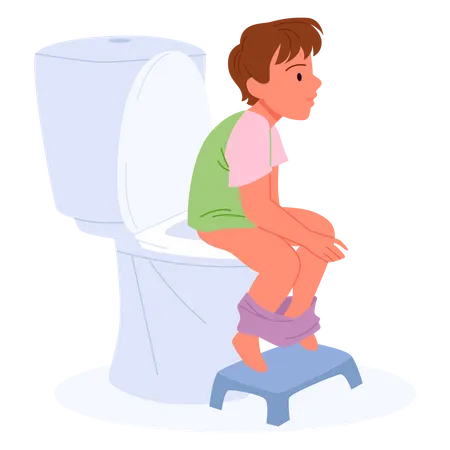 Little boy Sitting On Toilet  Illustration