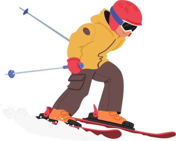 Little Boy Skier Child Character Glides Down Snowy Slopes Navigate The Winter Wonderland Kid Embracing The Thrill Of Skiing With Youthful Exuberance Cartoon People Vector Illustration Illustration