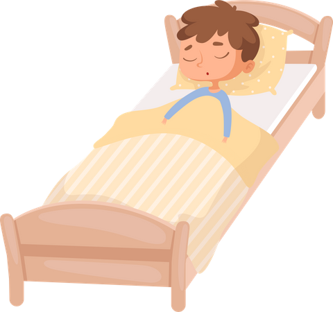 Little boy sleeping on bed Illustration