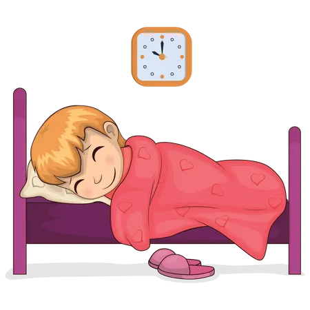 Little boy sleeping on bed  Illustration