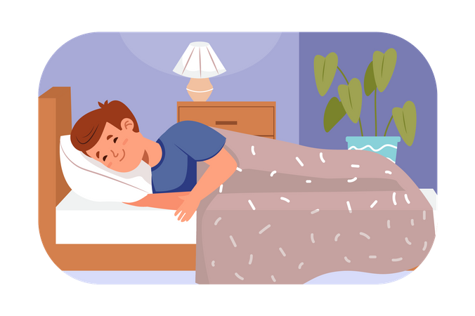 Little boy sleeping on bed  Illustration