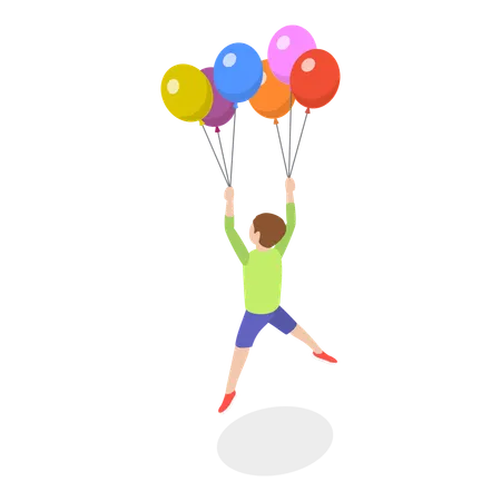 Little boy Soaring in Sky  Illustration