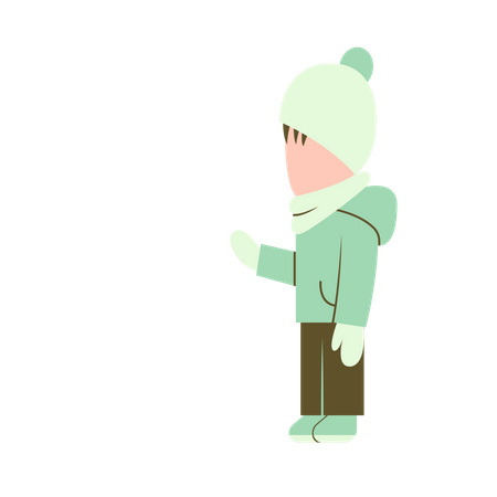 Little Boy Standing Near Snowman  Illustration