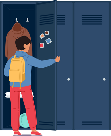 Little boy standing near the locker  Illustration