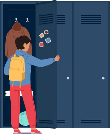 Little boy standing near the locker  Illustration