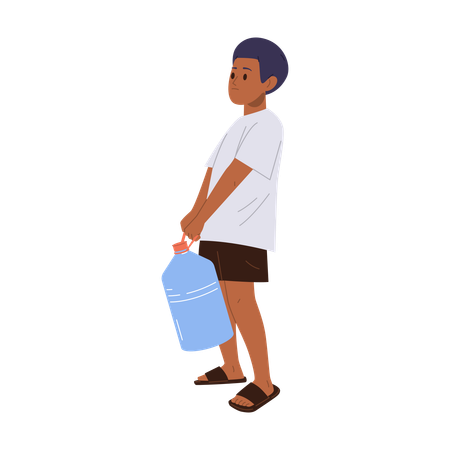 Little Boy Standing With Empty Plastic Bottle  Illustration