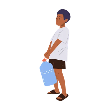 Little Boy Standing With Empty Plastic Bottle  Illustration