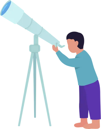 Little boy stargazing with telescope Illustration