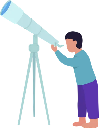 Little boy stargazing with telescope  Illustration