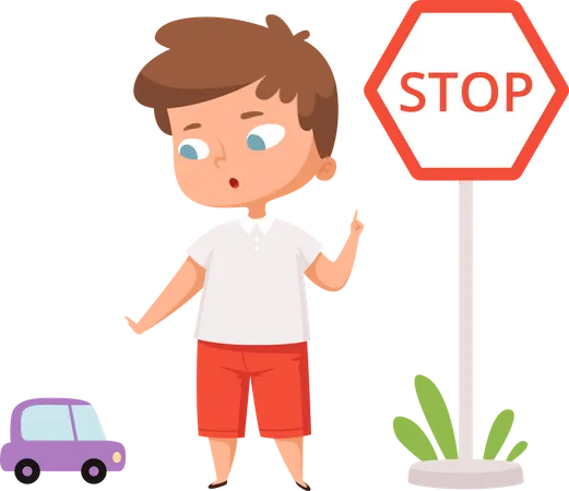 Little boy stopping car on stop  Illustration