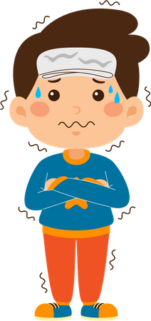 Little boy suffering fever  Illustration