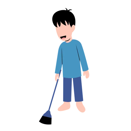 Little Boy Sweeping Floor  Illustration
