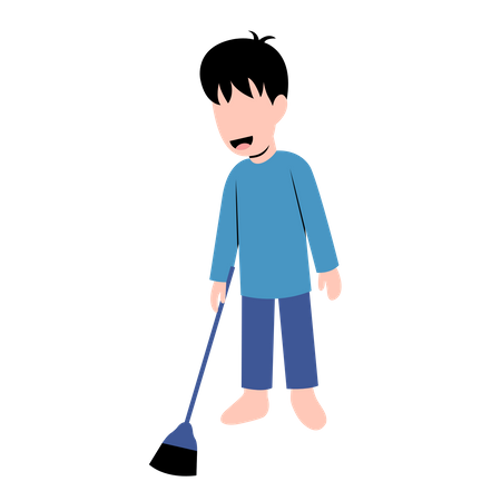 Little Boy Sweeping Floor  Illustration