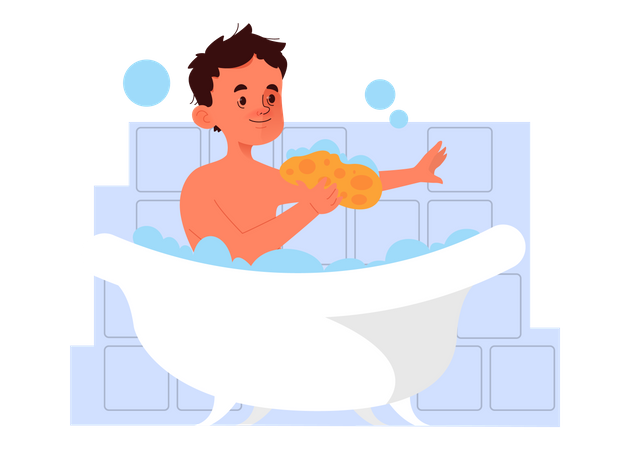 Little boy taking a bath  Illustration