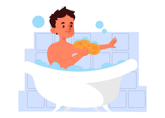 Little Boy Taking A Bath Young Male Character Washing Himself Idea Of Health And Hygiene School Boy Schedule Concept Isolated Vector Illustration In Cartoon Style Illustration
